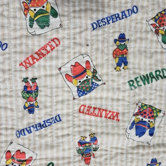Vintage Handmade Children Quilt Western Cowboy Reward Desperado Wanted Blanket - Picture 7 of 11